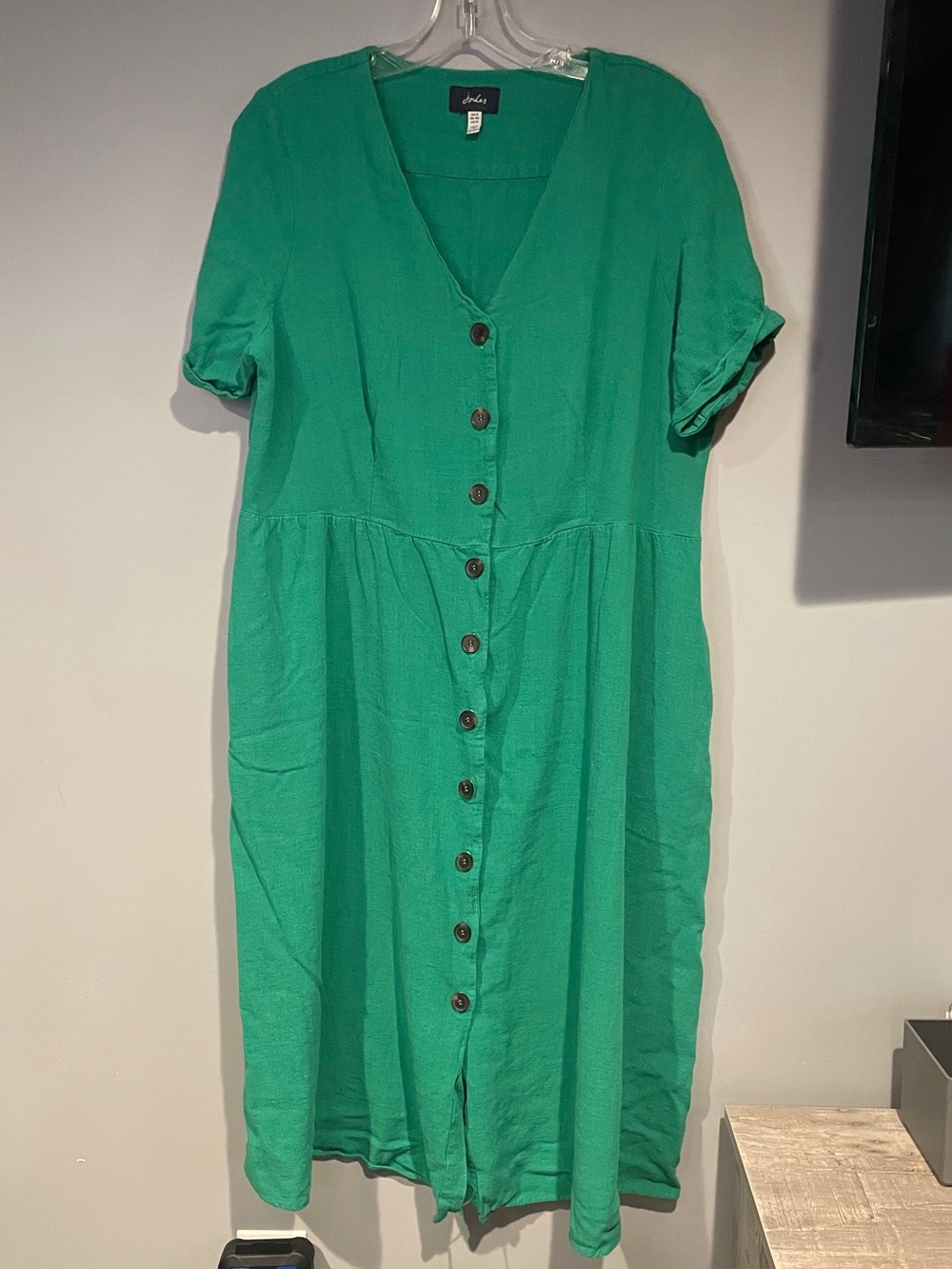 Women Size 14 Joules Jessica Linen Blend Button-Front Midi Dress Pockets